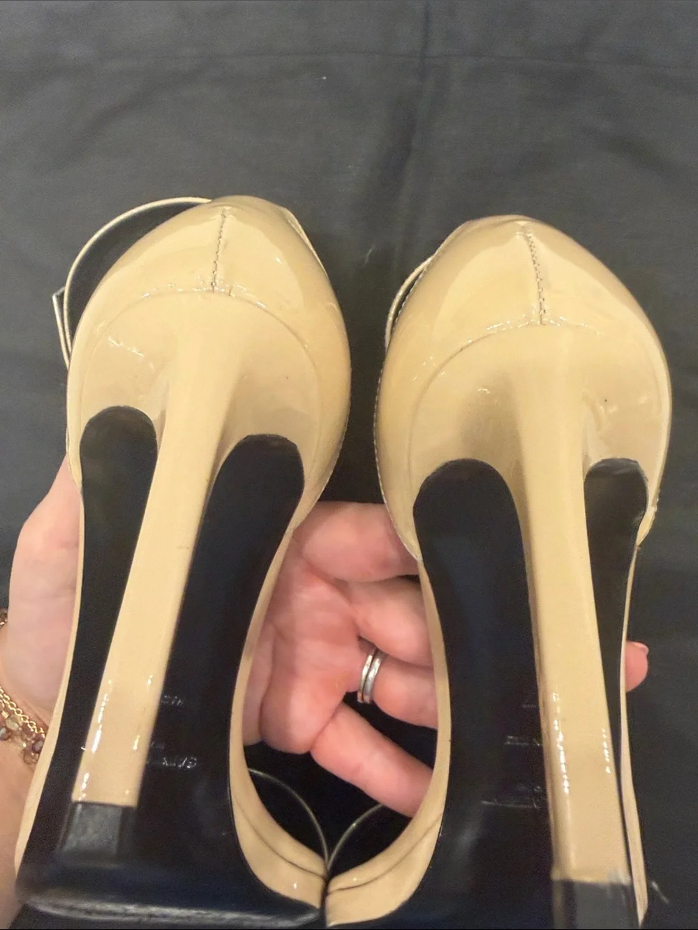 Saint Laurent Nude-Powder Patent Leather Ankle-Strap Heels - Picture 7 of 9